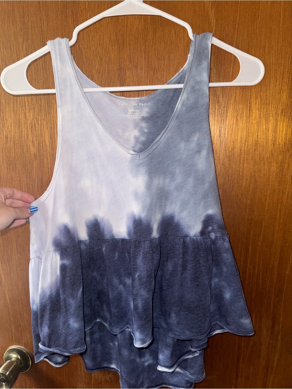 American Eagle Outfitters Blue and White Tie-Dye Tank Top